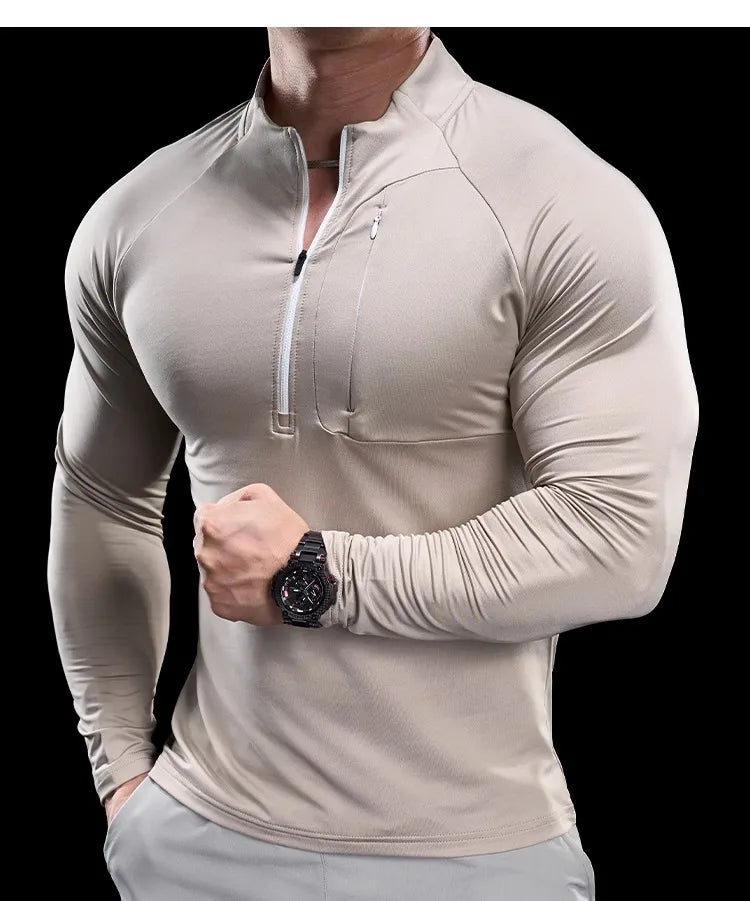 Technical Knit Long-Sleeve T-Shirt Quick-Dry — Sand Beige | KIMLUD