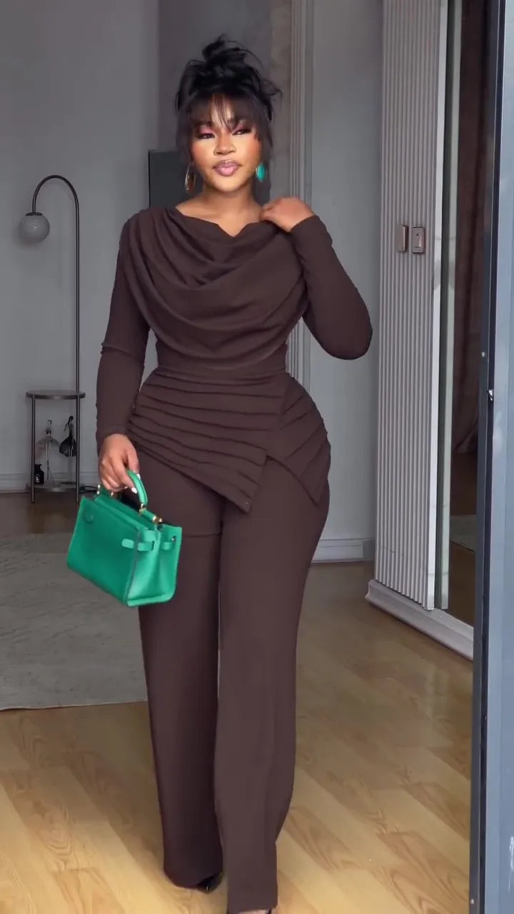 High Waist Flare Pants Jumpsuit — Zipper, Office Lady, Ankle-Length | KIMLUD