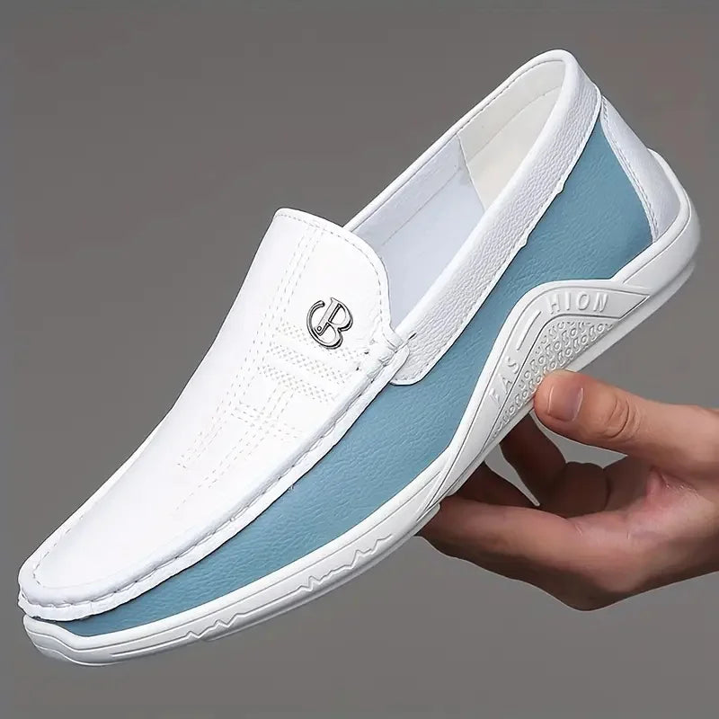 Men's Slip-On Loafers – Color Block – White Blue | KIMLUD
