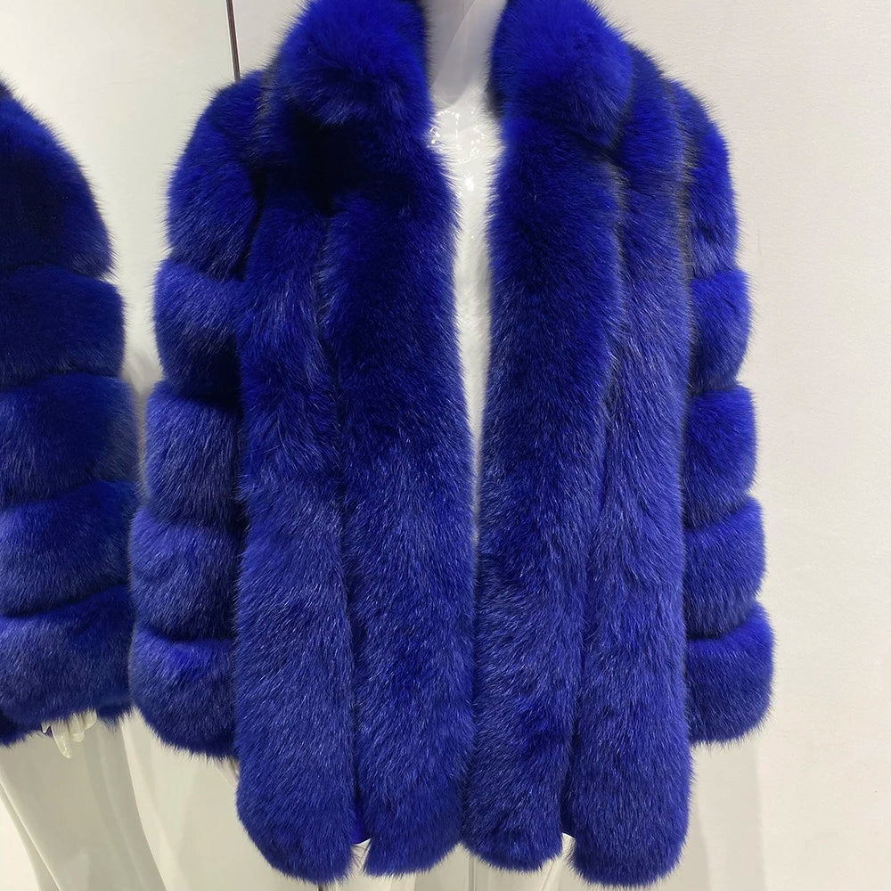 YOLOAgain Women's Stand Collar Real Fox Fur Jacket Natural Fox Fur Coat 2024 Winter