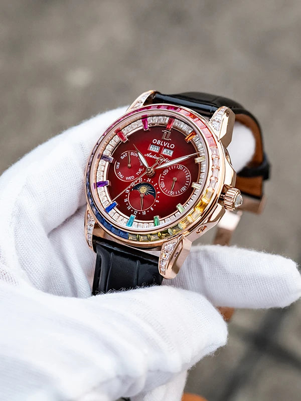 Leather Automatic Wristwatch 40mm Luminous Bezel — Chocolate Brown | KIMLUD