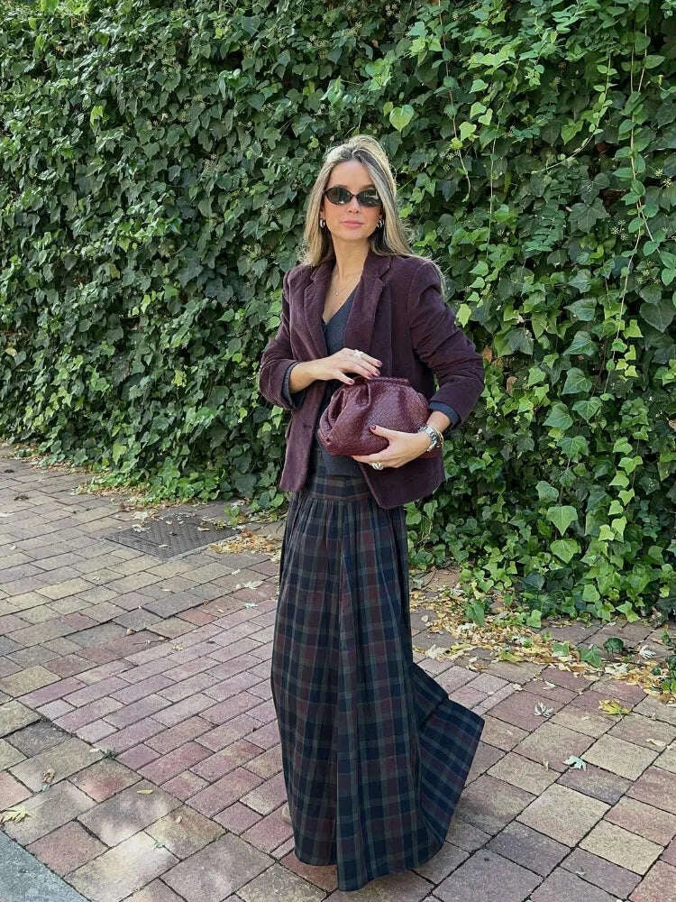 casual-lace-up-pleated-checkered-set-women-elegant-full-lantern-sleeve-coat-long-skirt-sets-lady-daily-commute-office outfitskimlud-womens-clothes-35081250