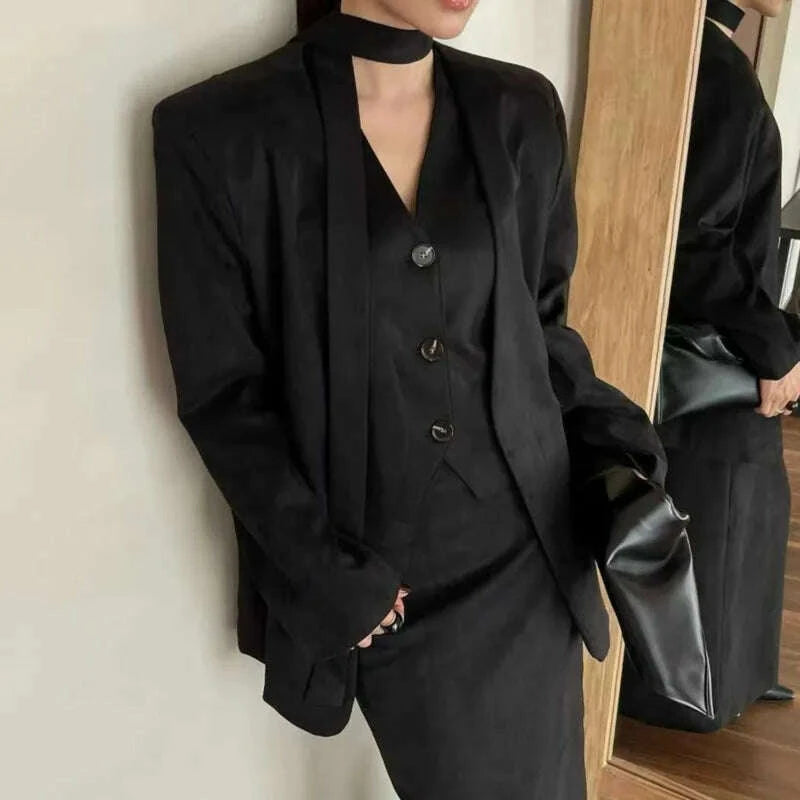 kwtx-2025-womens-3-pcs-suit-set-spring-fall-v-neck-blazer-single-breasted-vest-ribbon-tie-skirt-solid-color-elegant-retrokimlud-womens-fashion-34628590