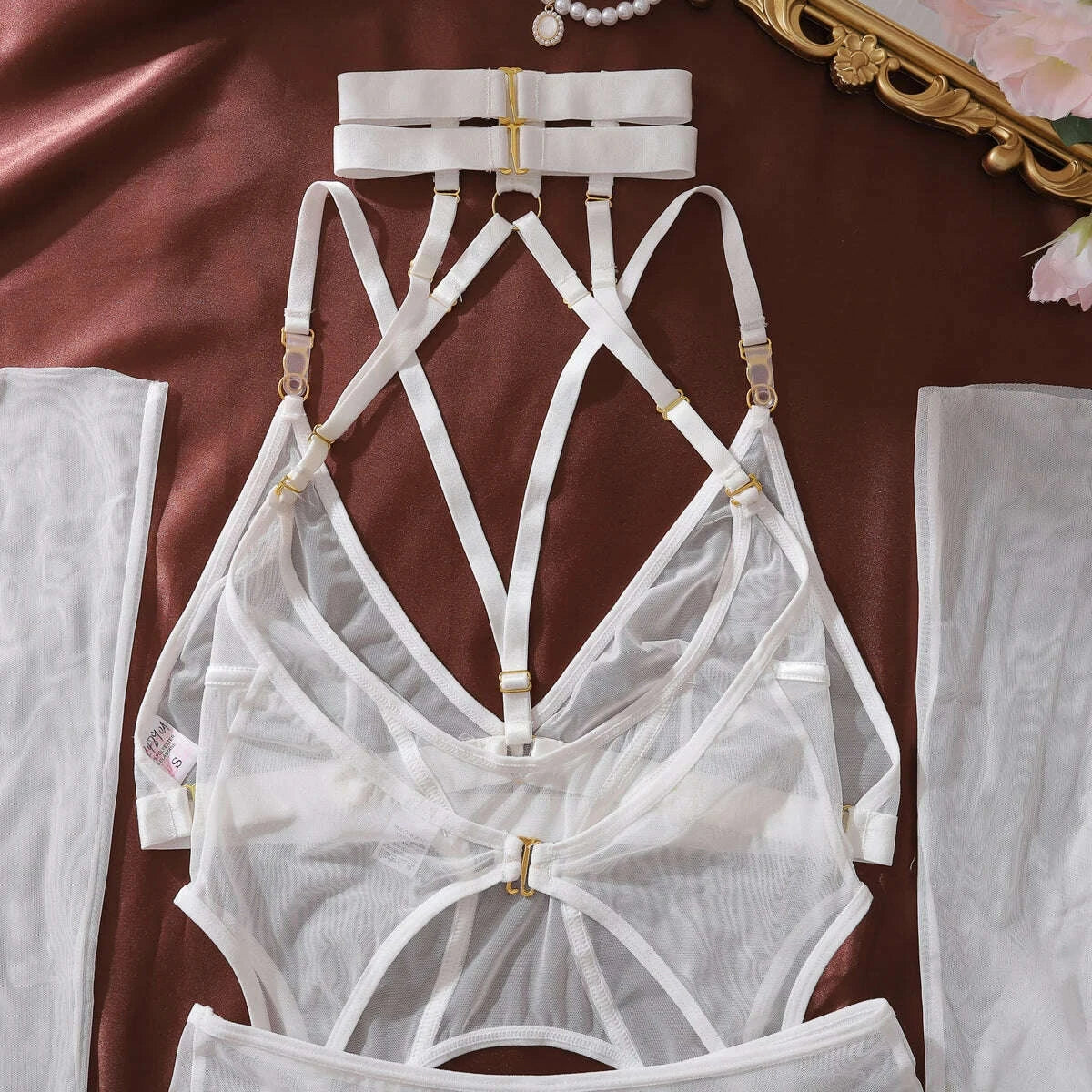 KIMLUD, Ellolace Premium Lingeries Sexy Hot Tempted Intimate Bra Thong 2PC Set with Accessories Fantasy Sheer Daring Lingerie For Women, KIMLUD Womens Clothes