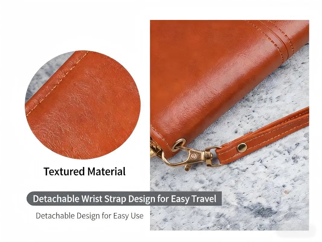 HOMEFISH Vintage Oil Wax PU Leather Clutch Wallet Large Capacity Phone Purse Ladies Wristband Simple Card Holder Pouch Bag