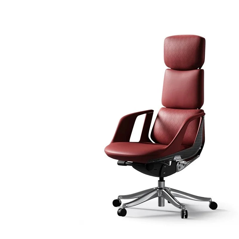 Genuine Leather Solid Office Chair — Burgundy | KIMLUD