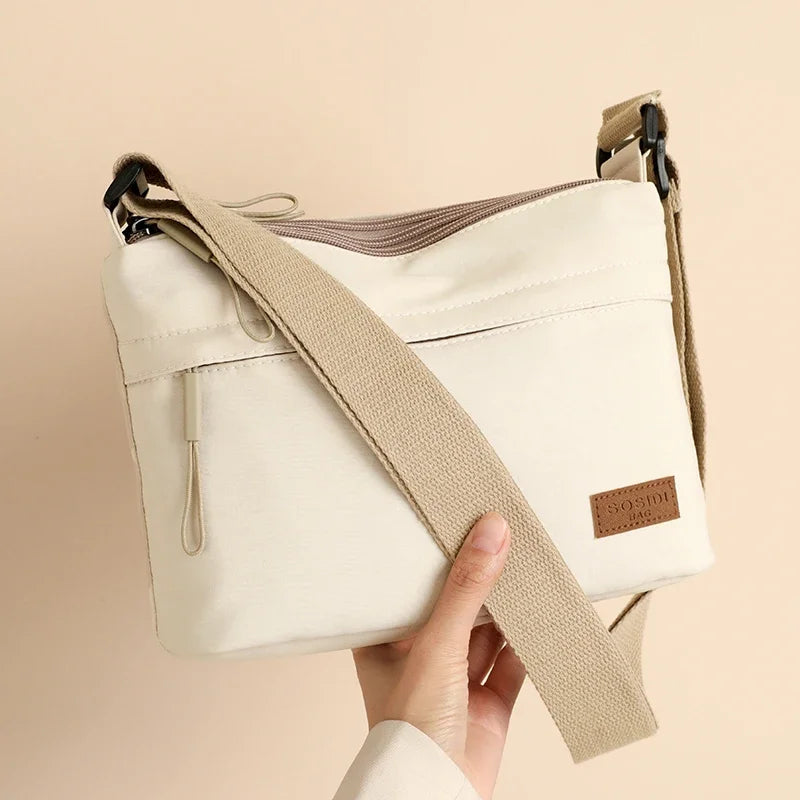 Canvas Textured Nylon Shoulder Crossbody Bag Multi Pocket — Cream | KIMLUD