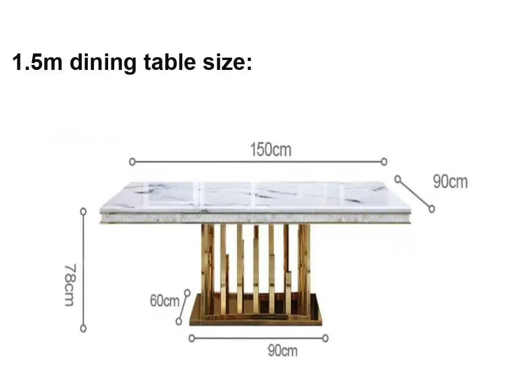 Marble Dining Table Rectangular With Stainless Steel Frame And Marble Surface — White | KIMLUD