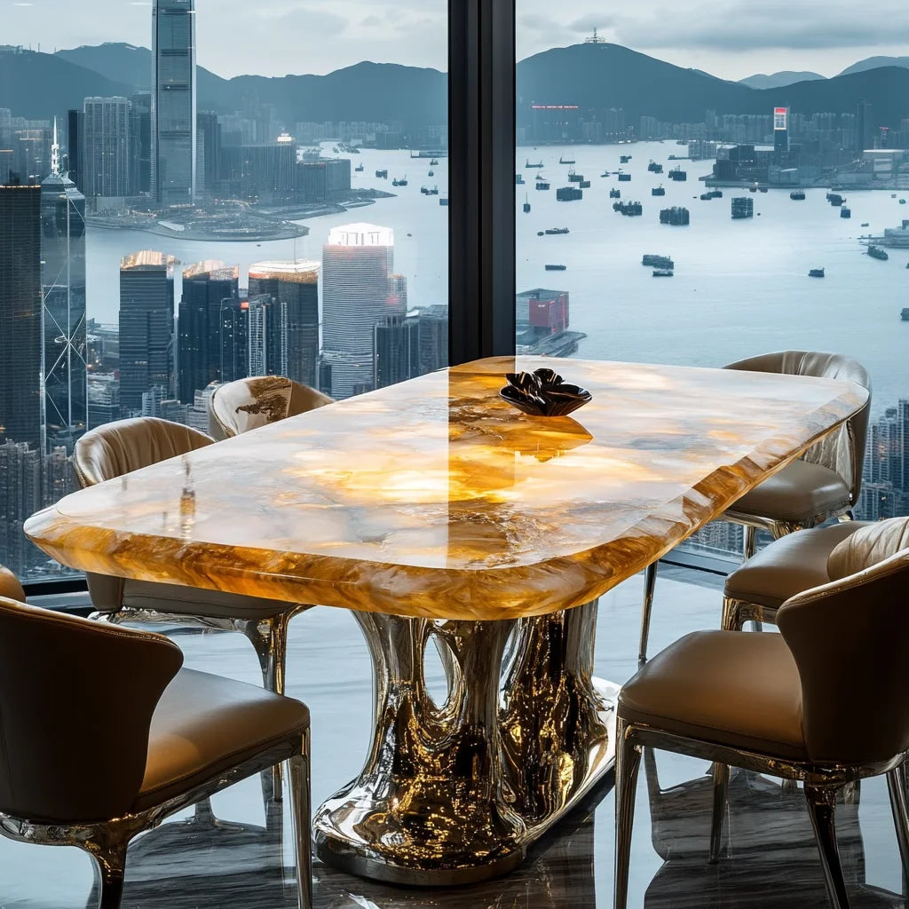 KIMLUD, Premium natural marble square jade luxury stone dining table villa Italian light luxury style simple design home, KIMLUD Womens Clothes