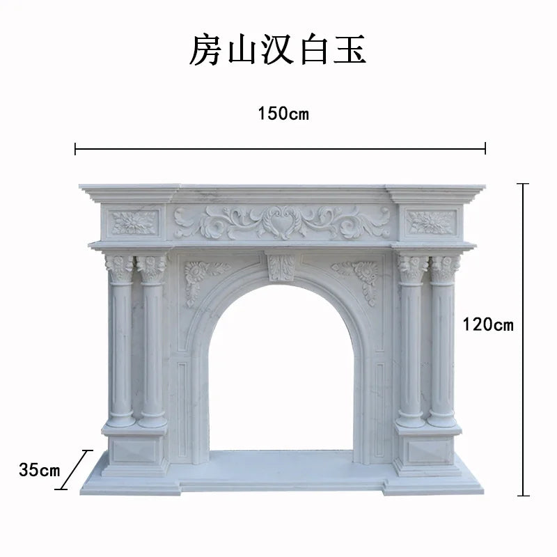 Marble Fireplace Stone Carving Living Room Decor — White | KIMLUD