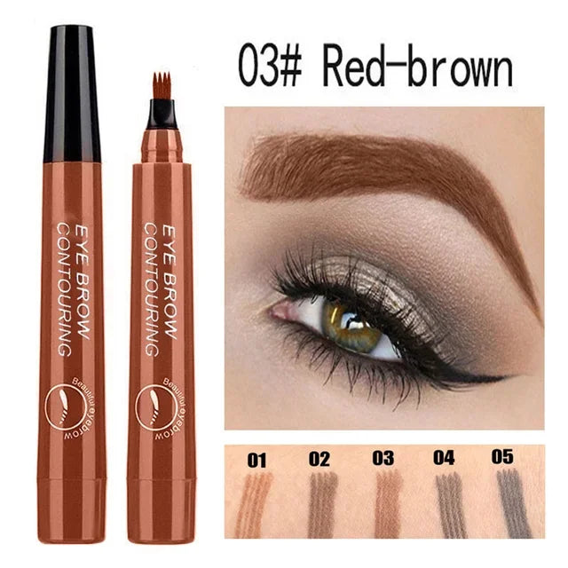 4 Forks 3D Liquid Eyebrow Pencil With Hair-Like Strokes Waterproof Anti-Sweat Non-Fading — Deep Brown | KIMLUD