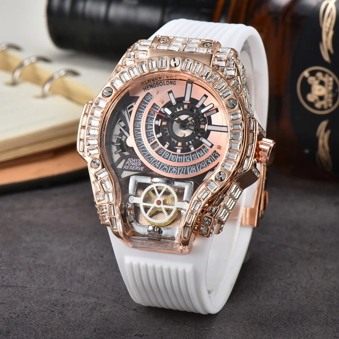 Luxury Diamond Case Mens Quartz Watches — Black | KIMLUD