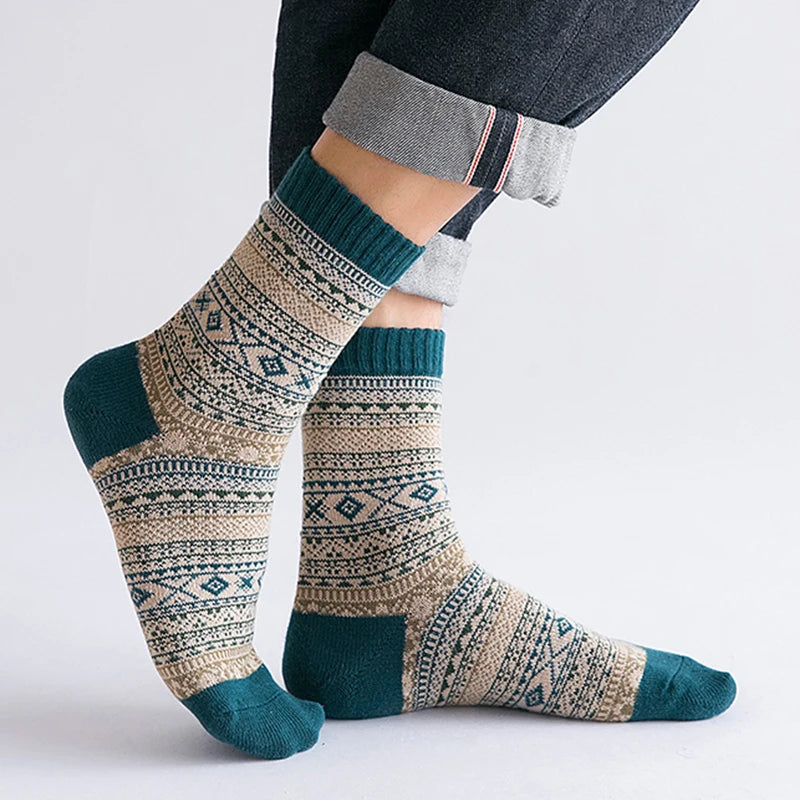 Sheep's Wool Winter Socks Thick Warm Retro Style — Colorful | KIMLUD