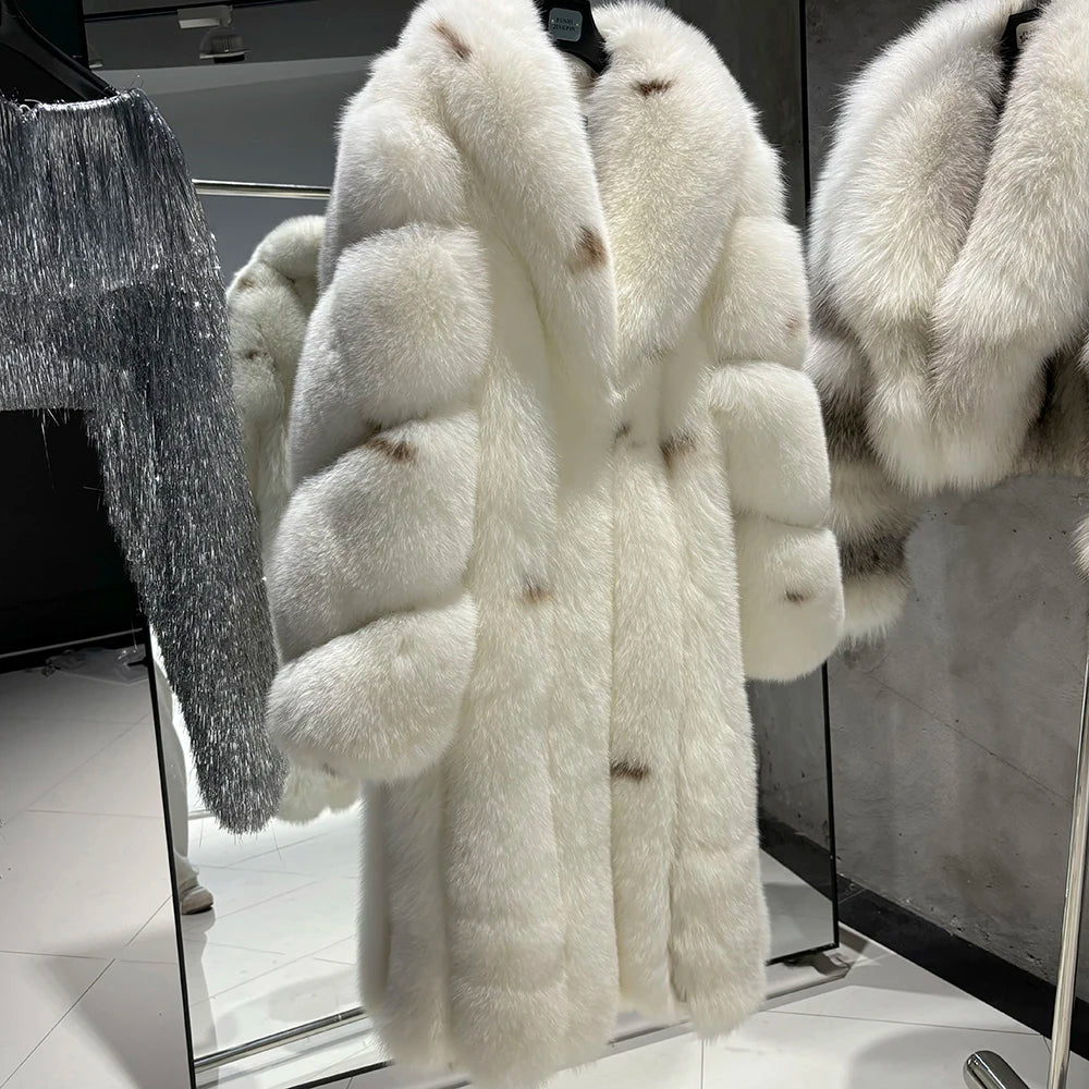 KIMLUD, YOLOAgain 2025 Winter Warm Long Luxury Real Fox Fur Jacket Coat Women 120cm length, KIMLUD Womens Clothes