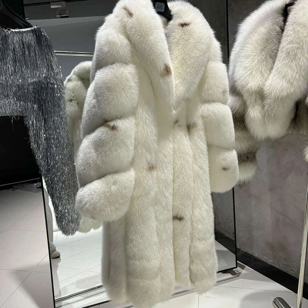 KIMLUD, YOLOAgain 2025 Winter Warm Long Luxury Real Fox Fur Jacket Coat Women 120cm length, KIMLUD Womens Clothes