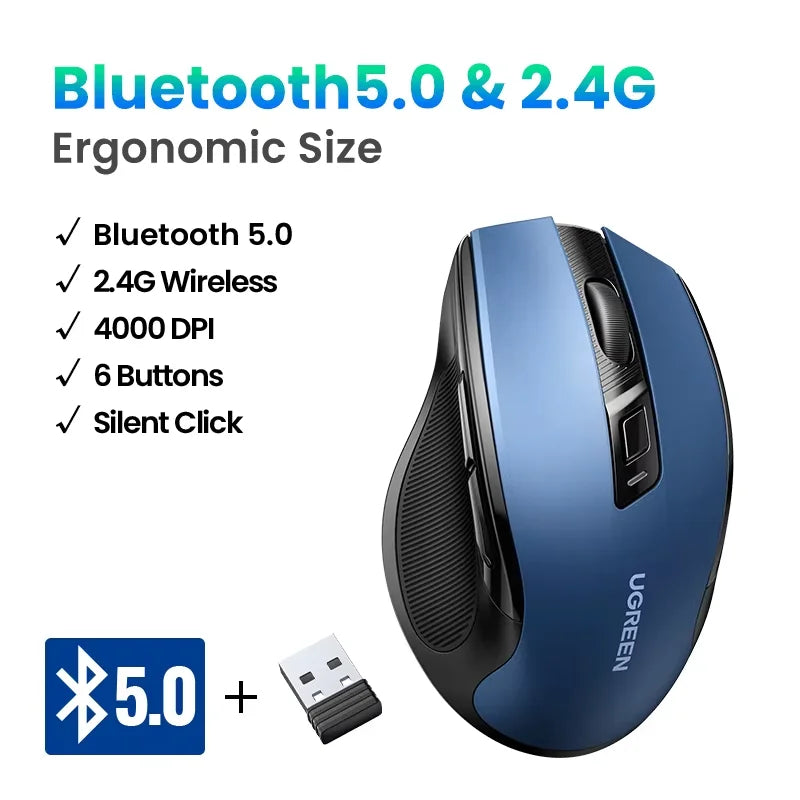 Matte Ergonomic Wireless Mouse Bluetooth 5.0 4000DPI — Deep Blue-Gray | KIMLUD