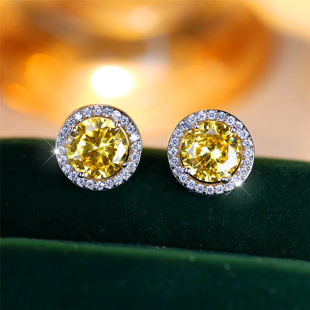 Crystal Stud Earrings Round — Purple Blue Green | KIMLUD