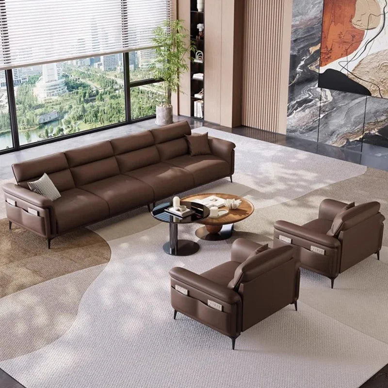 Leather Sofa Modern Nordic Minimalist Recliner — Brown | KIMLUD