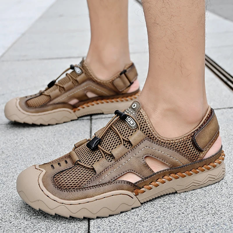 Mesh Sandals Ankle-Wrap Outdoor Casual — Sandstone Brown | KIMLUD