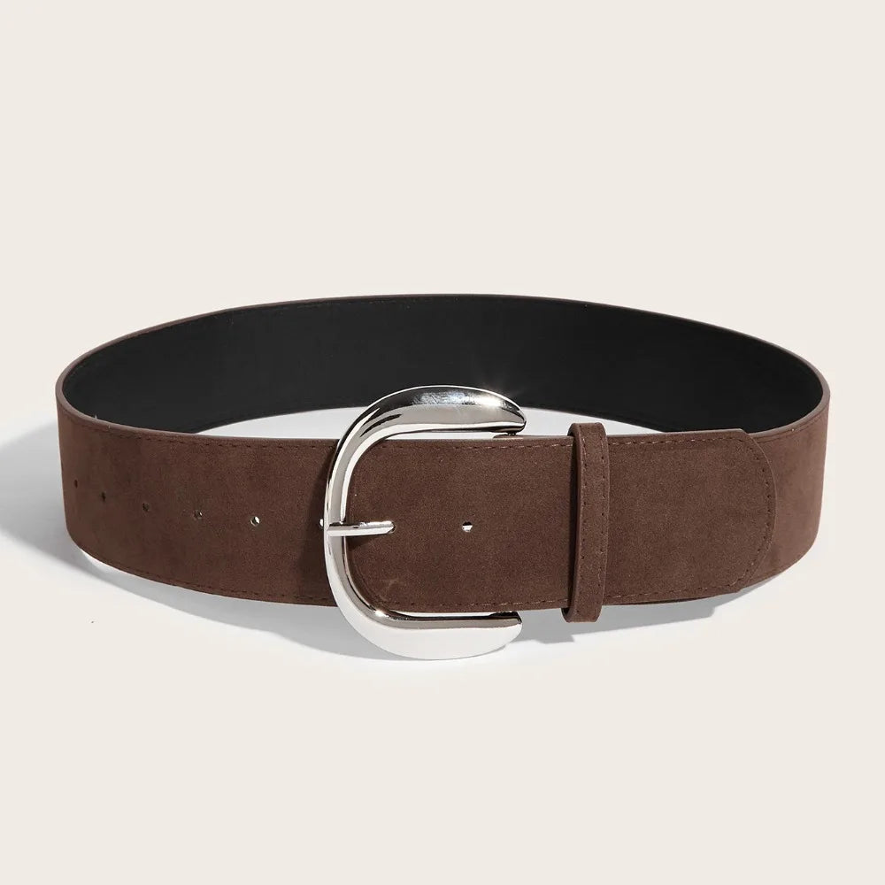 Suede Leather Wide Belt Pin Buckle — Black | KIMLUD