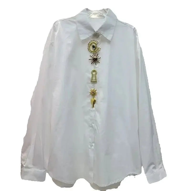 Blouse – Long Sleeve – Cotton – Turn-Down Collar | KIMLUD