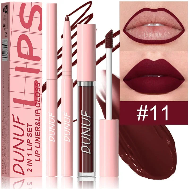 12 Color Matte Lip Liner Pencil Lip Gloss Set Waterproof Lipliner Pen Red Brown High Pigmented Lip Glaze Lips Cosmetics Makeup