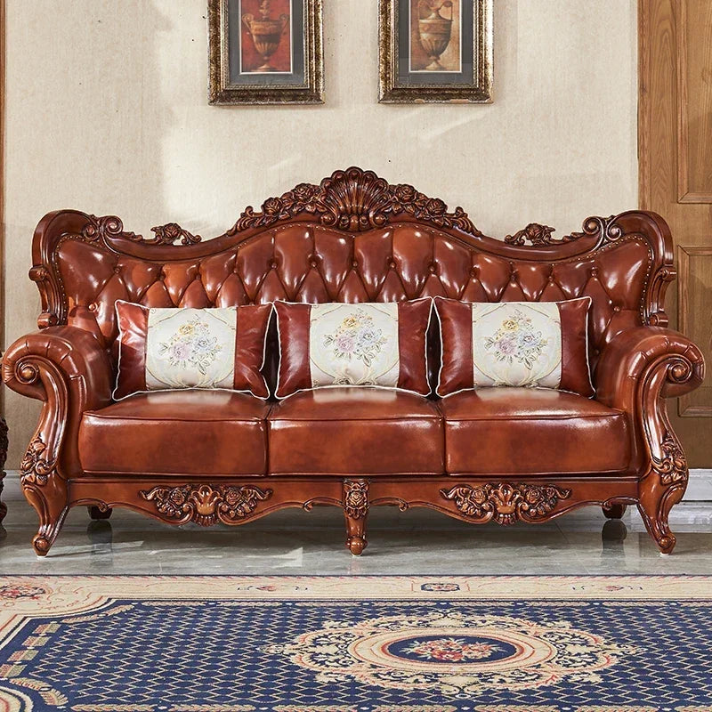 Wood Brown European Sofas Waterproof Armrest Luxury Floor Lounges Couch Puffs Nordic Designer Canape Salon Furniture Home