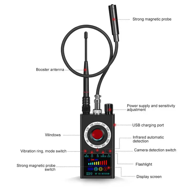 Compact Wireless RF Signal Detector Anti Wiretap Bug Scanner — Black | KIMLUD