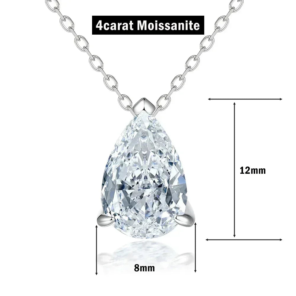 1/2/3/4CT Water Drop Moissanite Pendant Necklace for Women Certified 925 Silver Pear Cut Solitaire Diamond Pendant Neckchain