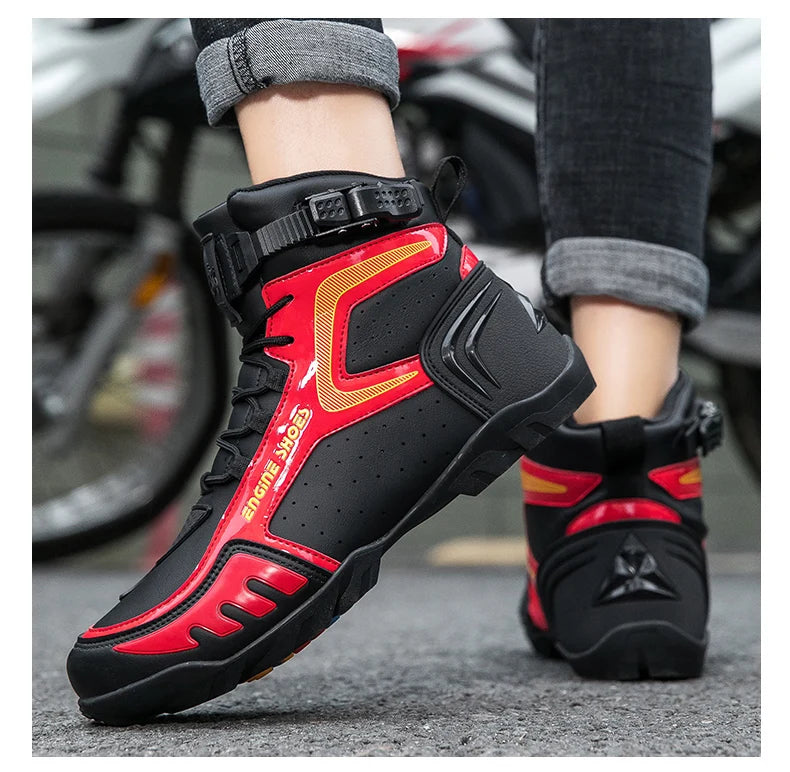 Motorcycle Riding Shoe High Top Buckle — Neon Yellow | KIMLUD