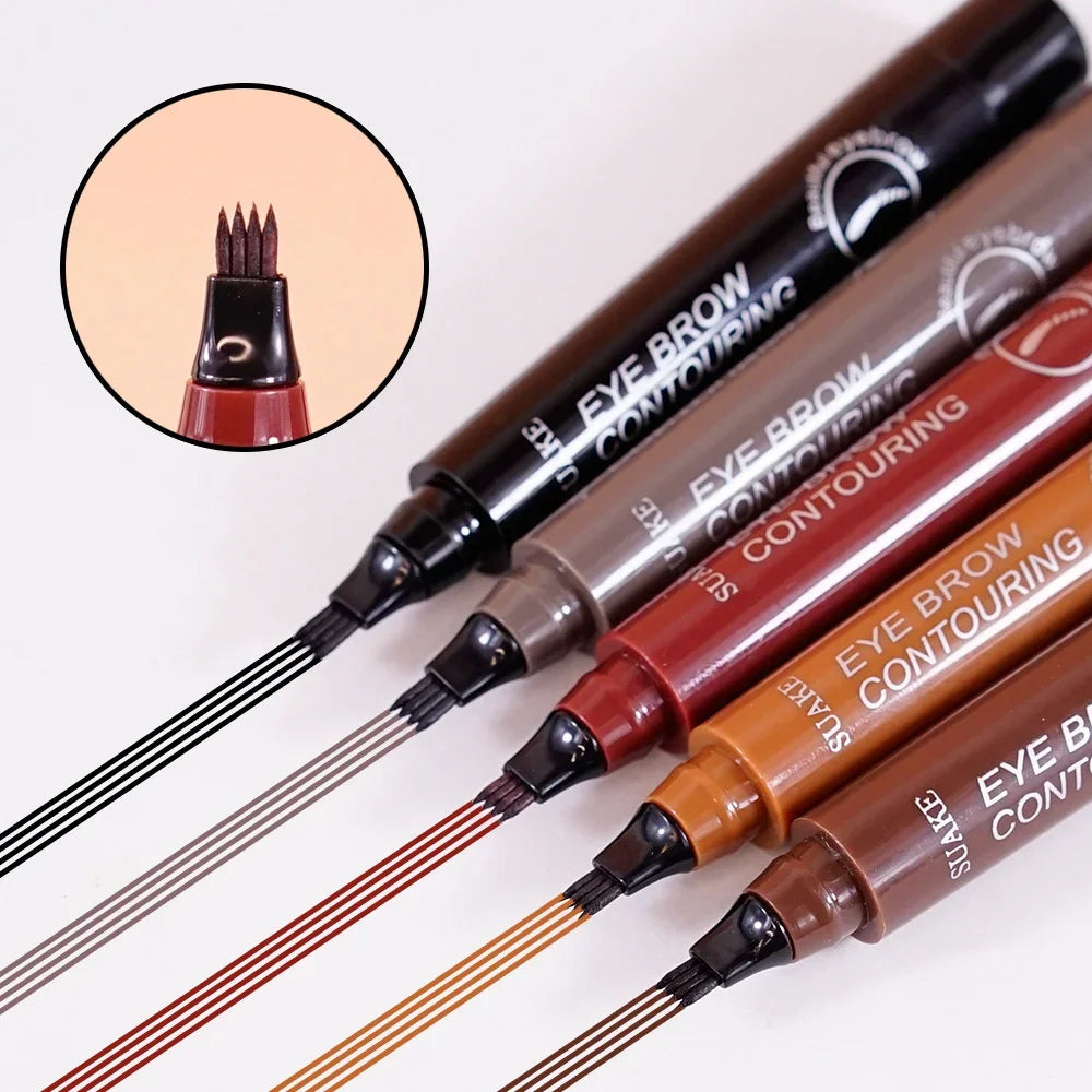 4 Forks 3D Liquid Eyebrow Pencil With Hair-Like Strokes Waterproof Anti-Sweat Non-Fading — Deep Brown | KIMLUD