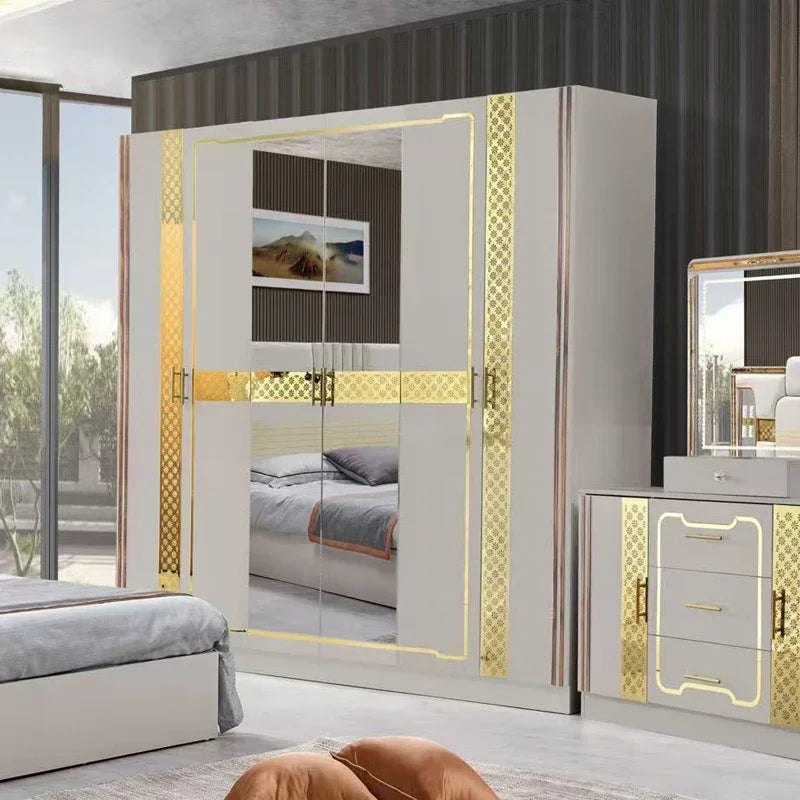 A Wholesale Wooden Frame Double King Size Bed Room Set LED Headboard Modern Home Full Luxury Bedroom Sets Furniture
