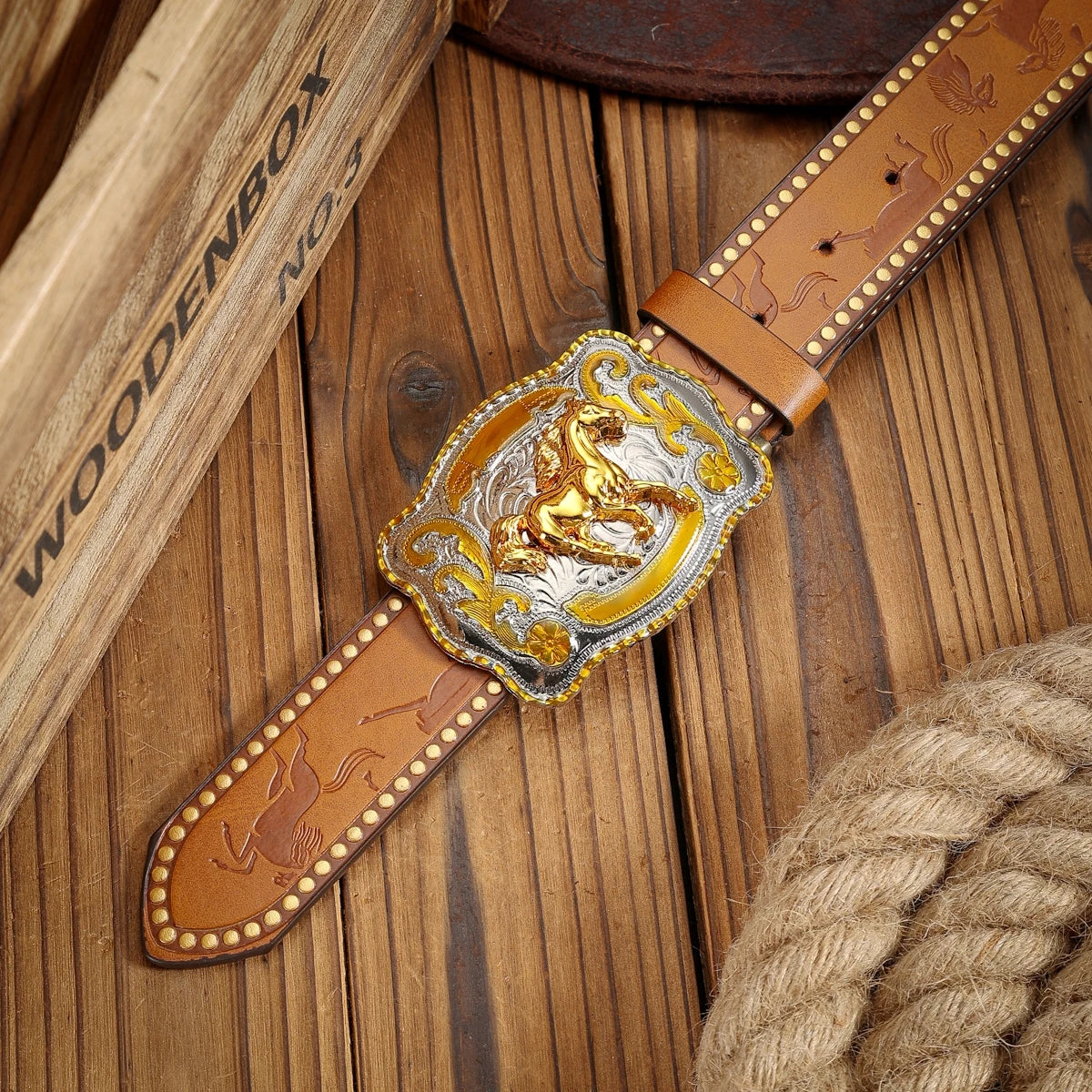 PU Western-Style Belt Perforated Strap — Black | KIMLUD