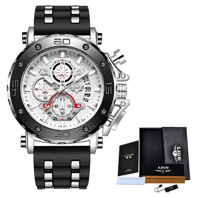 New Top Brand LIGE Mens Watches Fashion Sport Leather Watch Man Luxury Date Waterproof Quartz Chronograph Relogio Masculino+Box