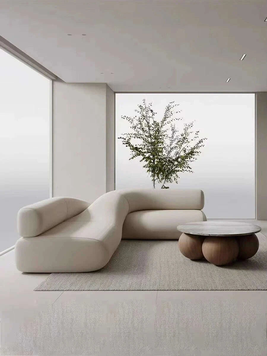 KIMLUD, A Nordic simple cream swan flannel soft bag L-shaped solid wood sofa outdoor living room home lobby reception set, KIMLUD Womens Clothes