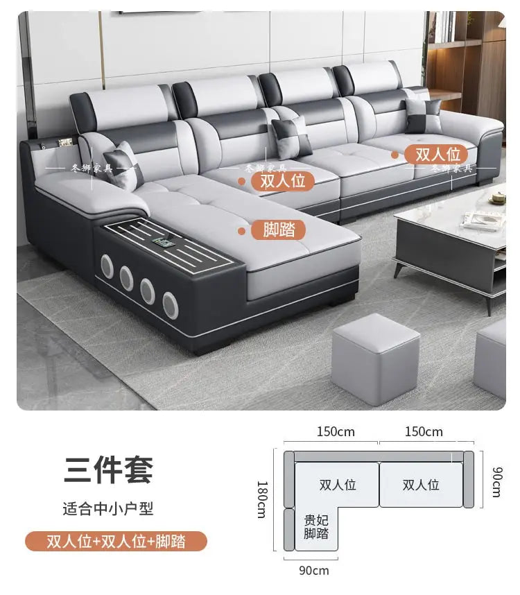Fabric Sofa Modern Minimalist U-Shape — Gray | KIMLUD