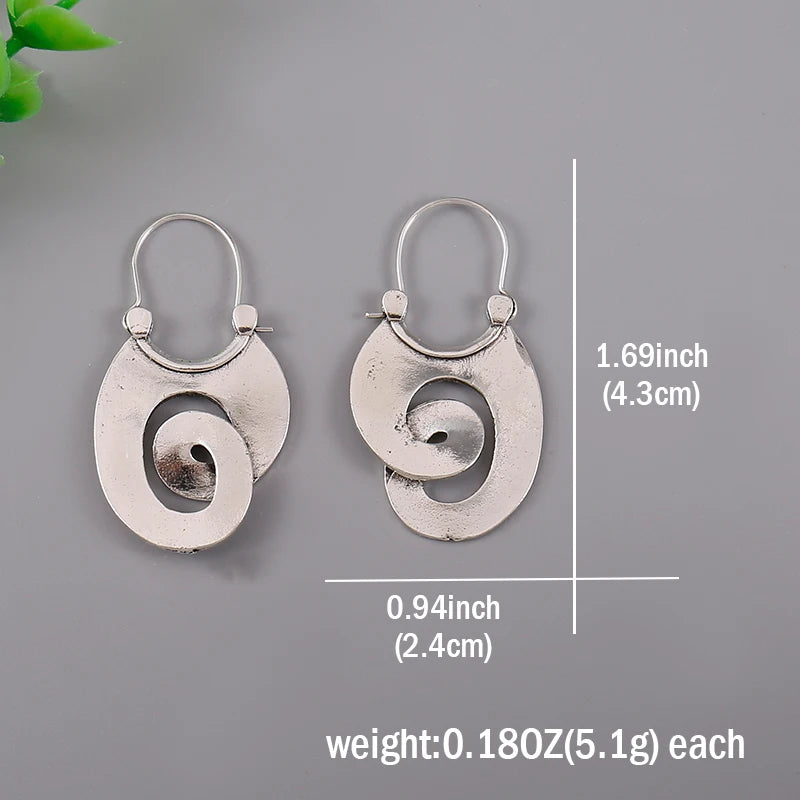 Hoop Earrings - Gypsy Curl Spiral - Zinc Alloy - Silver | KIMLUD