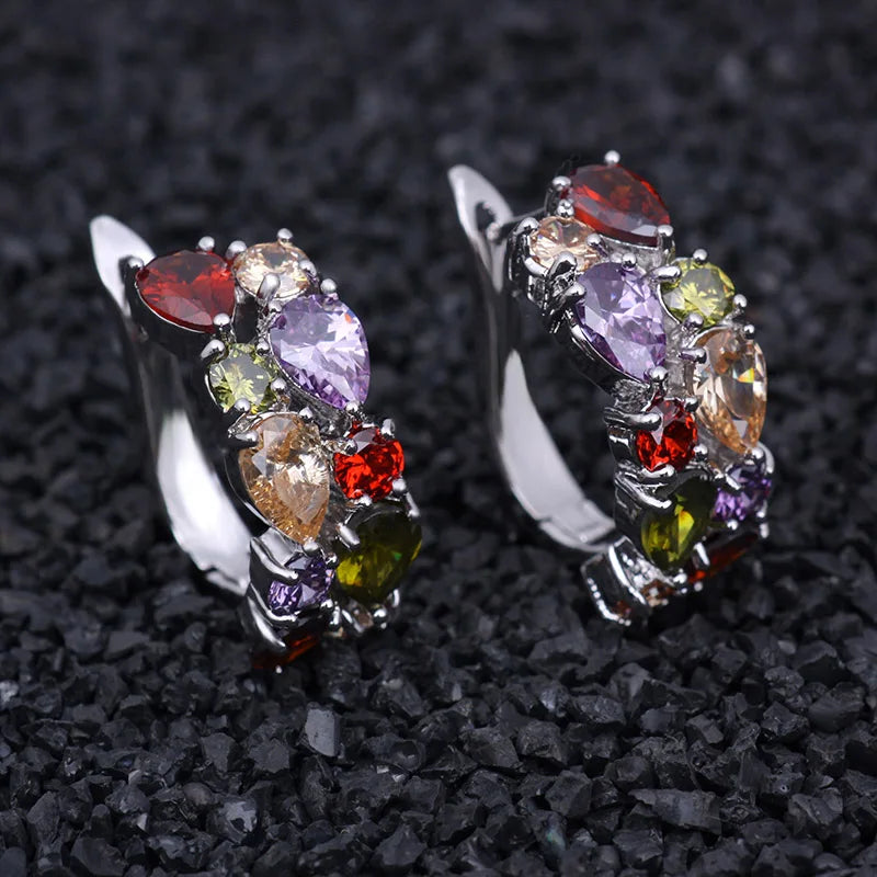 Semi-Precious Stone Stud Earrings Round — Silver | KIMLUD