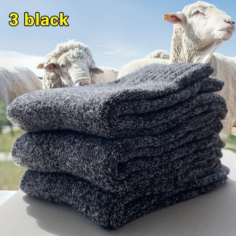 Thermal Polyester Knit Socks Mid-Calf — Black | KIMLUD