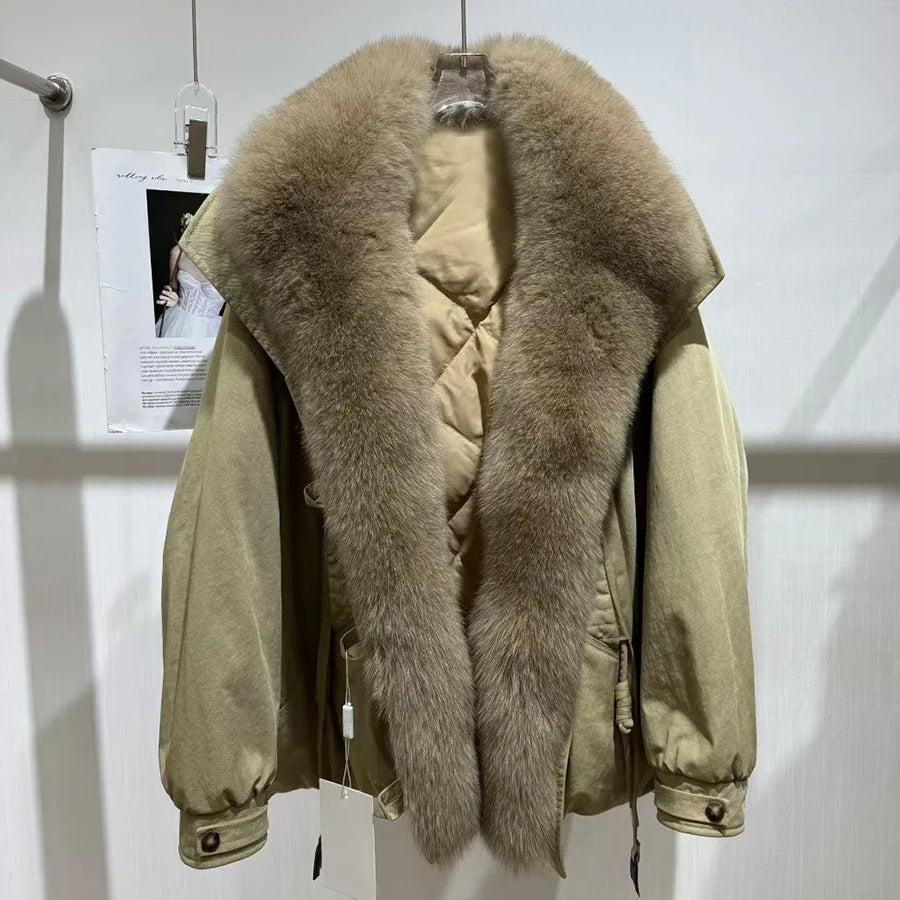 Down Jacket – Shawl Collar Real Fox Fur – Puffer | KIMLUD