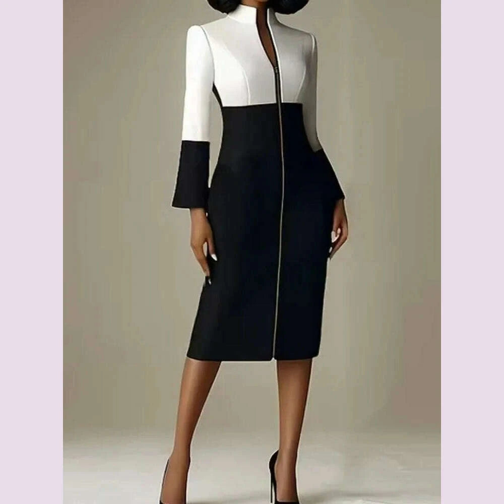 2025-womens-bodycon-dresses-elegant-contrast-color-v-neck-with-zipper-long-sleeves-formal-occasion-office-splicing-midi-dresseskimlud-womens-fashion-34625396