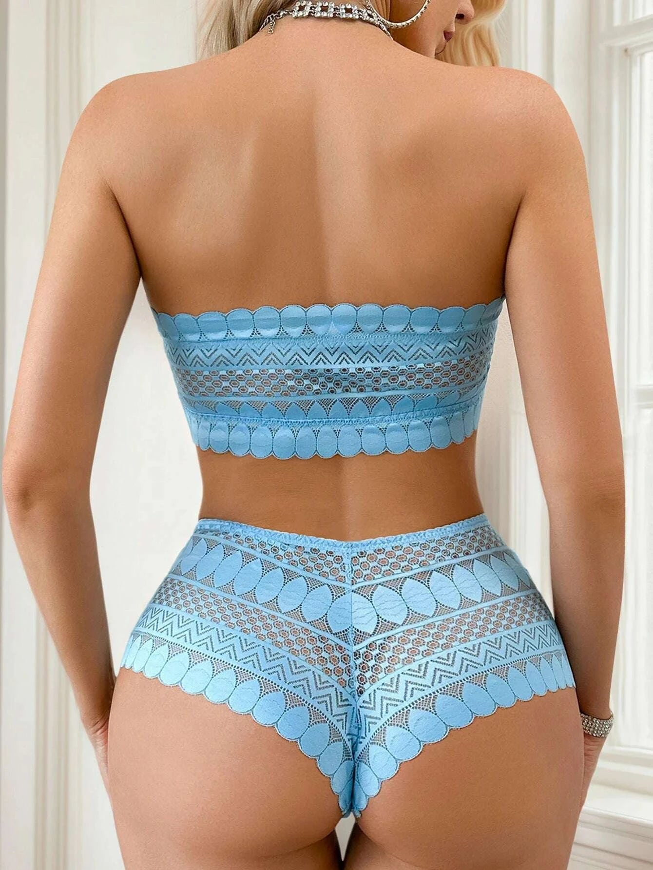 KIMLUD, New product: Blue no steel ring strapless lace 2-piece party beach women's underwear set that can be worn outside J3440, KIMLUD Womens Clothes