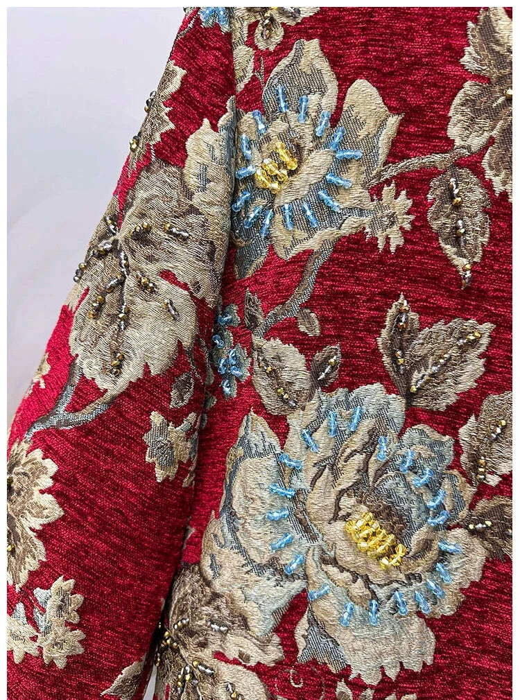 autumn-winter-new-womens-velvet-beaded-round-neck-34-sleeve-burgundy-mid-length-coat-chenille-texture-luxury-jacketkimludkimlud-35562237