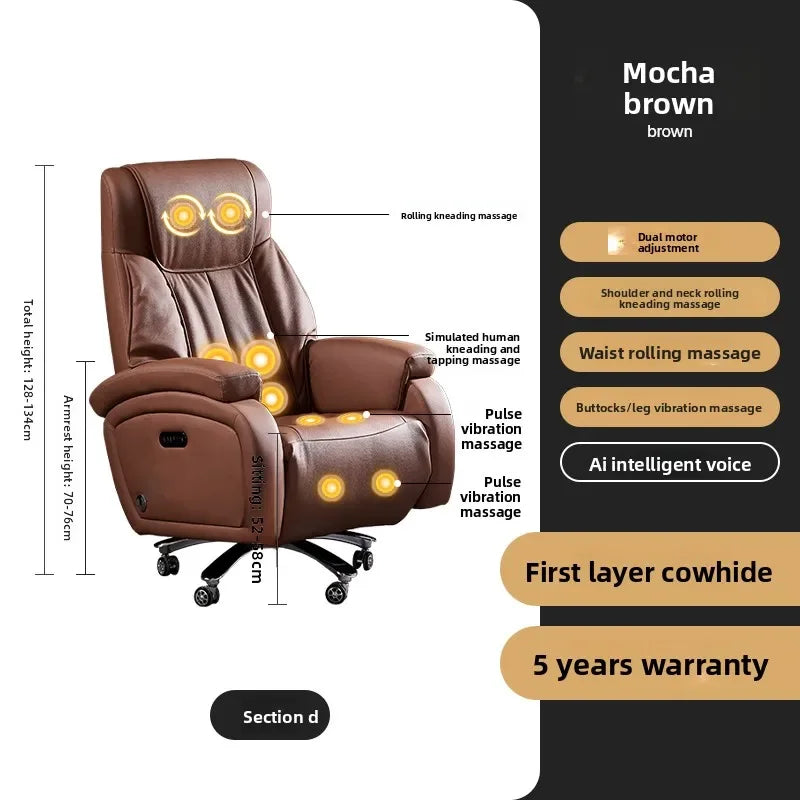 Genuine Leather Executive Office Chair Massage — Cream | KIMLUD