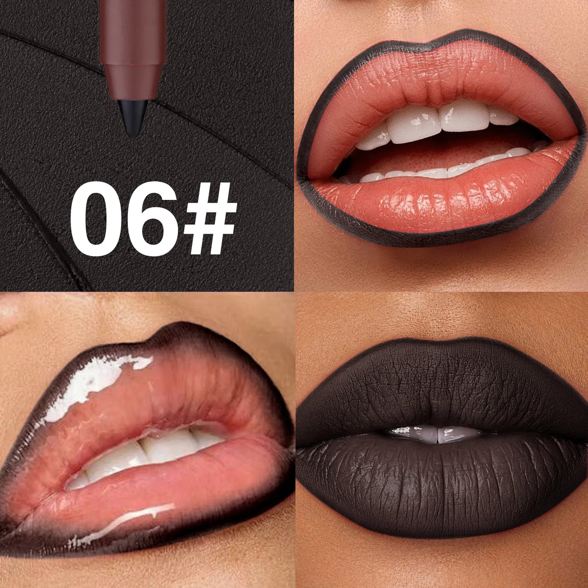 6Colors Waterproof Fadeless Matte Brown Lipstick Lipliner Pen Lips Contour Filling Pen Black Lipliner Makes Its Mouth Look Plump