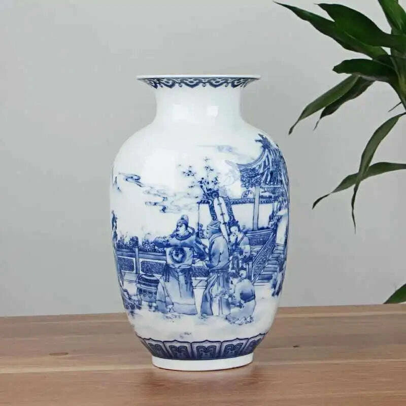 KIMLUD, Classic Chinese Blue and White Ceramic Vase Antique Tabletop Porcelain Flower Vase For Hotel Dining Room Decoration, KIMLUD Womens Clothes