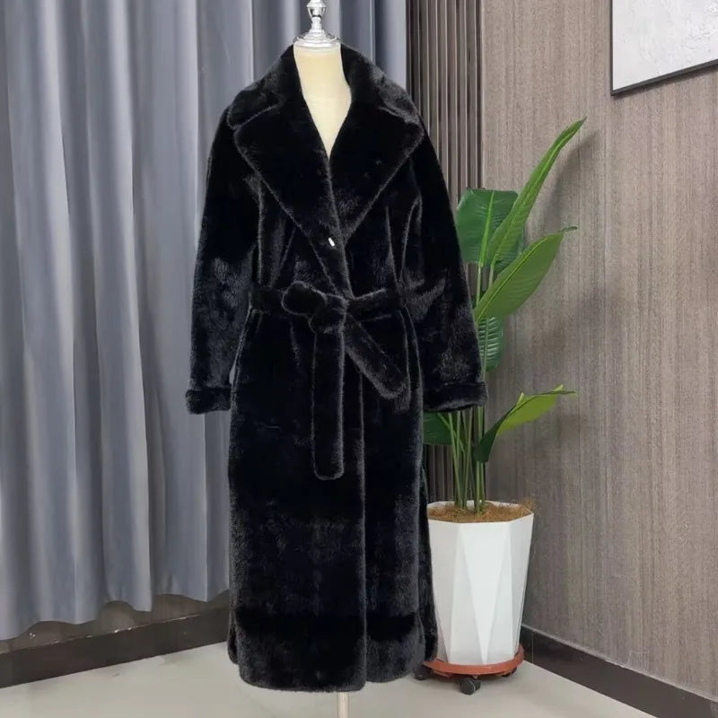 Long Coat – Open Front – Faux Fur – Thick Plush Warmth | KIMLUD