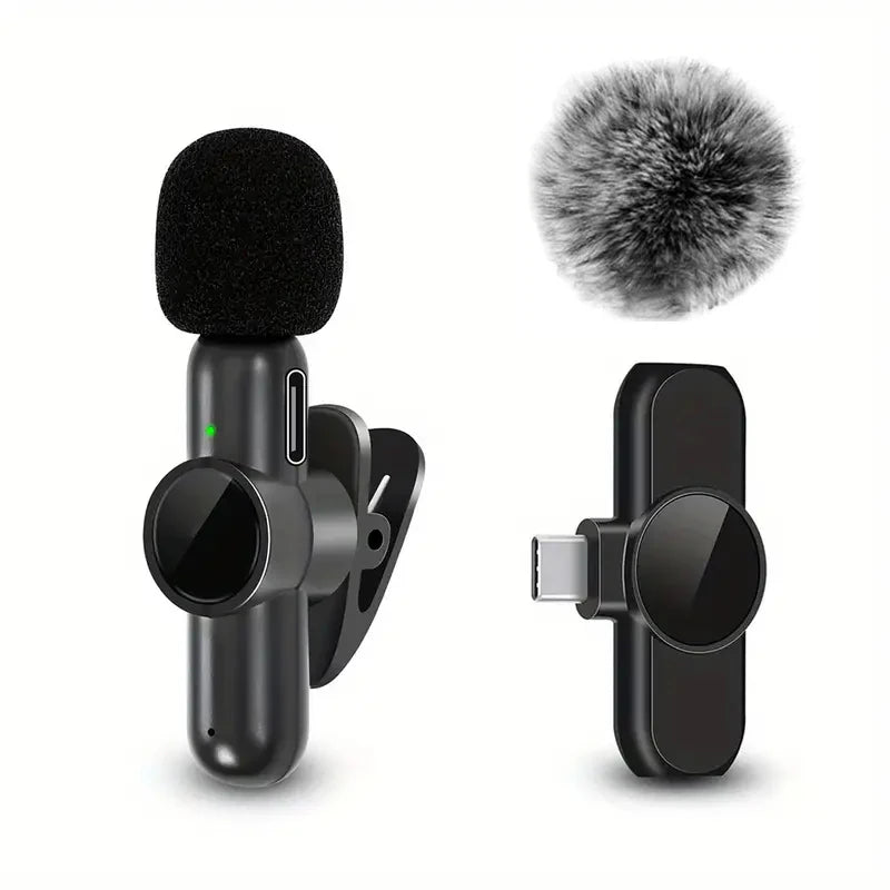 Wireless Lavalier Microphone With Windproof Cover — Black | KIMLUD