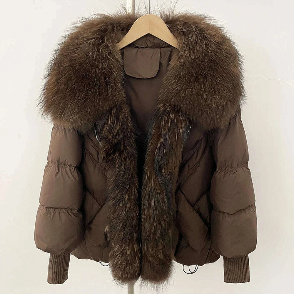 KIMLUD, OFTBUY Large Real Raccoon Fur Jacket Knit Sleeve Real Fur New Winter Puffer Jacket Women White Duck Down Coat Oversized Feather, KIMLUD Womens Clothes