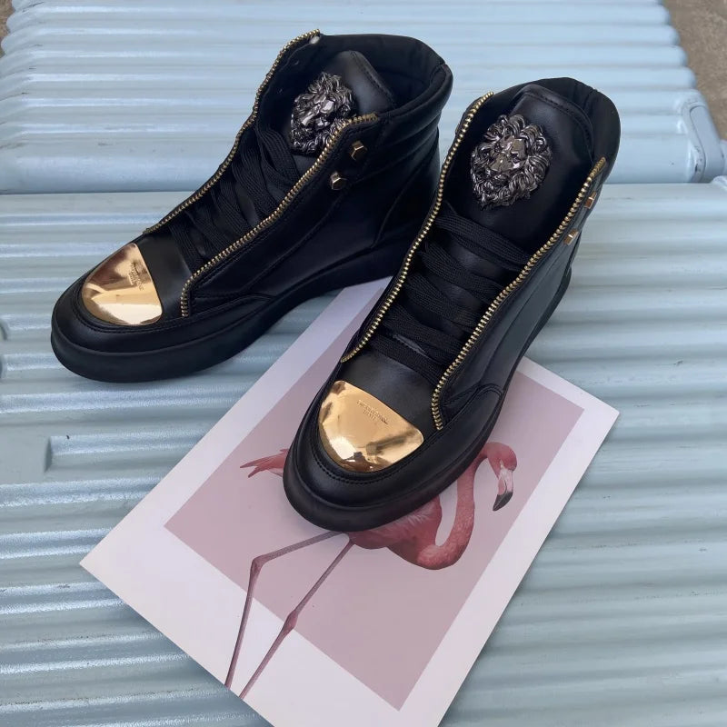 High-Top Zip-Decorated Sneaker With Breathable Mesh Lining — Black | KIMLUD
